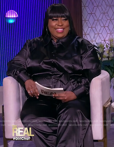 Loni's black satin jumpsuit on The Real