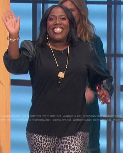 Sheryl's black mixed media top on The Talk