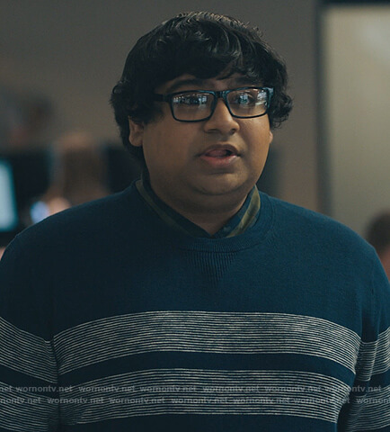 Navy striped sweater on Billions