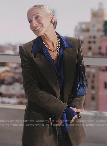 Carrie's green corduroy blazer on And Just Like That