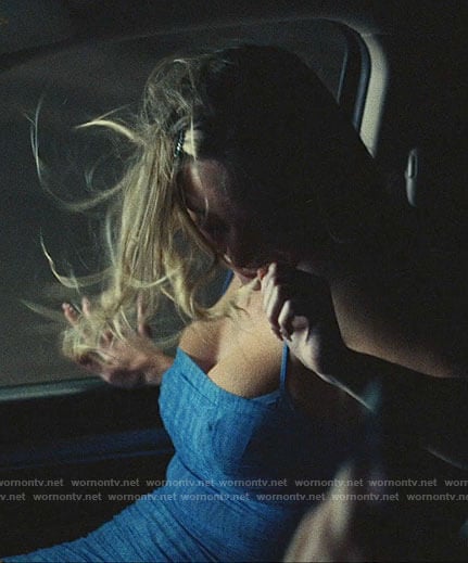 Cassie's blue ruched mini dress on Euphoria