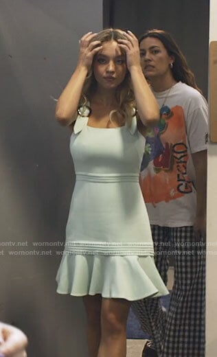 Cassie's mint green mini dress on Euphoria
