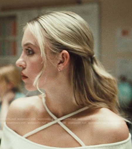 Cassie's white criss cross straps top on Euphoria