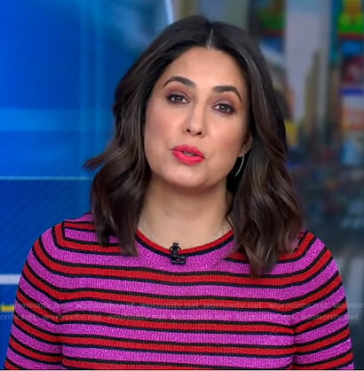 Cecilia's pink metallic striped sweater on Good Morning America
