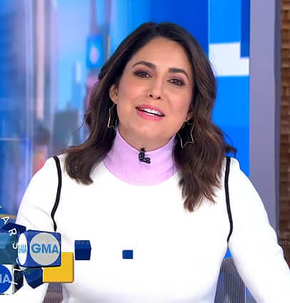 Cecilia's white colorblock turtleneck sweater on Good Morning America