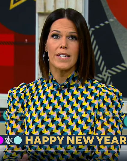 Dana Jacobson's geometric print top on CBS Mornings