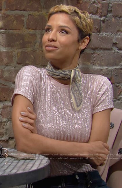 Elena's pink metallic top on The Young and the Restless