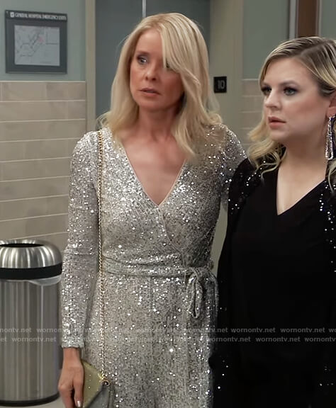 Felicia's silver sequined jumpsuit on General Hospital