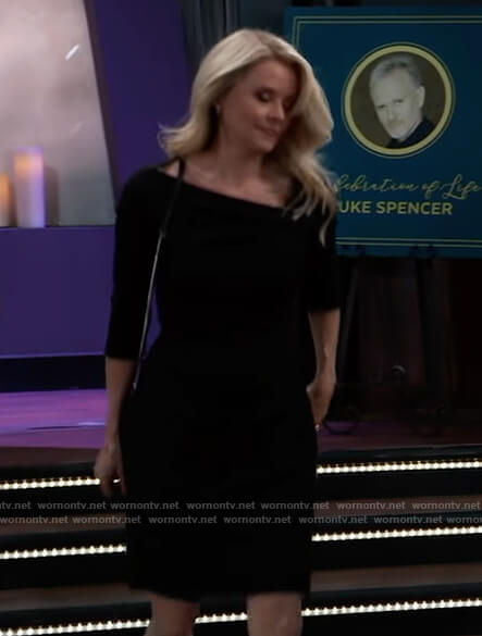 Felicia's black asymmetric neckline dress on General Hospital