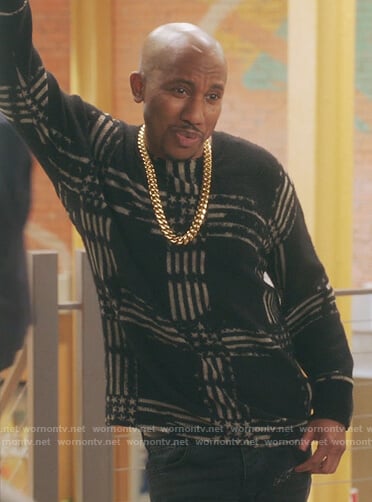 Gary's black check sweater on Kenan