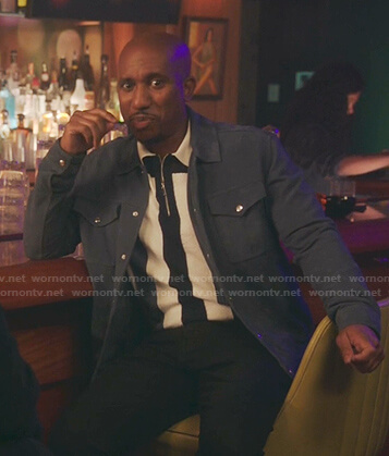 Gary's navy suede buttonjacket on Kenan