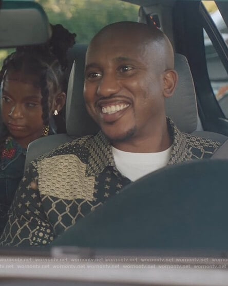 Gary's black patchwork print shirt on Kenan
