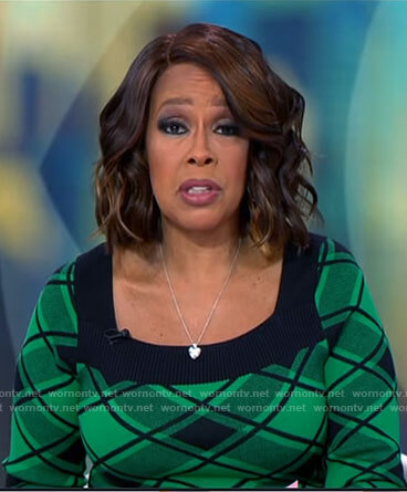 Gayle King's green plaid knit dress on CBS Mornings