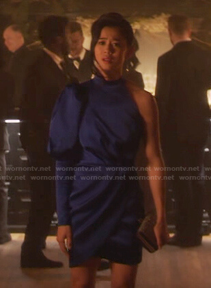 George's blue one shoulder mini dress on Nancy Drew