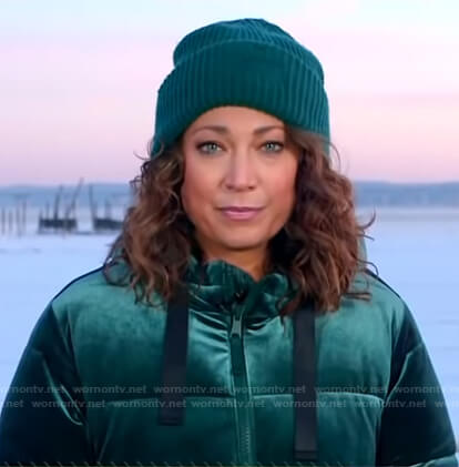 Ginger's green velvet puffer jacket on Good Morning America