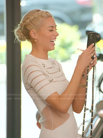 Heather's white mesh panel dress on Selling Sunset