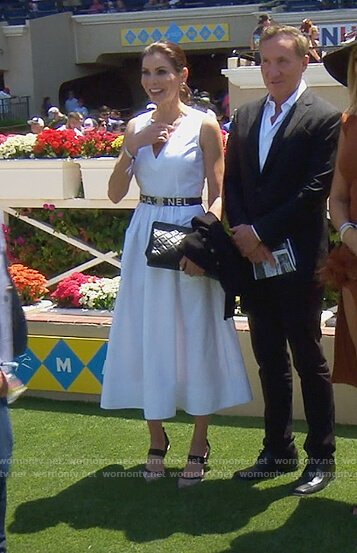 Heather's white sleeveless button down dress on The Real Housewives of Orange County