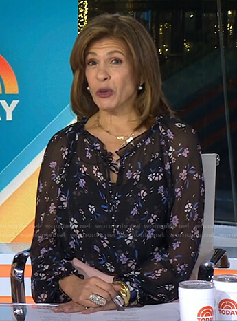 Hoda's black floral top and pink belted pants on Today