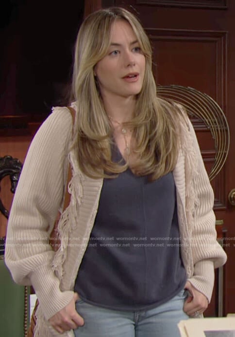 Hope's fringed cardigan on The Bold and the Beautiful