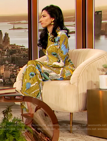 Huma Abedin's green Air Balloon print dress on The Drew Barrymore Show