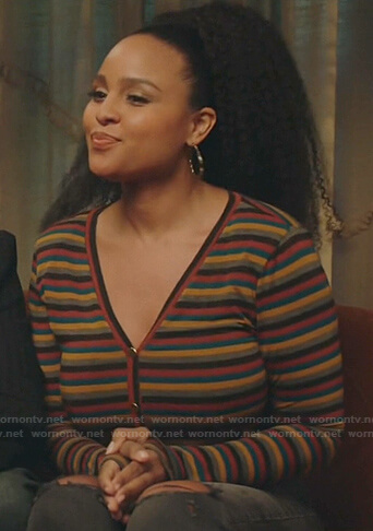 Janay's multicolor striped cardigan on Kenan