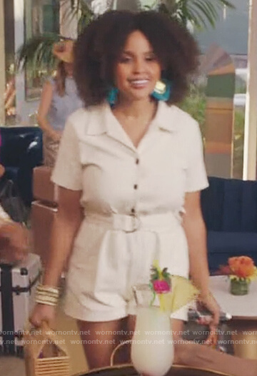 Janay's white belted romper on Kenan