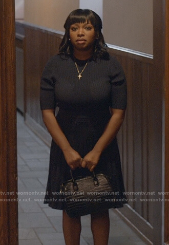 Jill's navy fit and flare dress on Queens