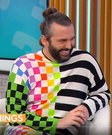 Jonathan Van Ness's geometric print sweater dress on CBS Mornings