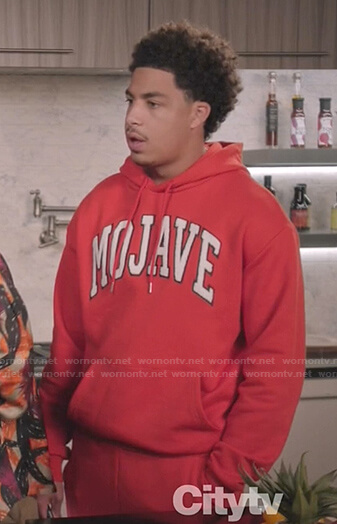 Jonior's red Mojave hoodie on Black-ish