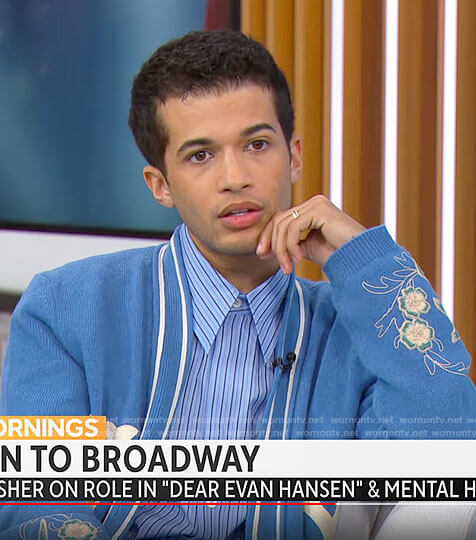 Jordan Fisher's NY floral embroidered cardigan on CBS Mornings