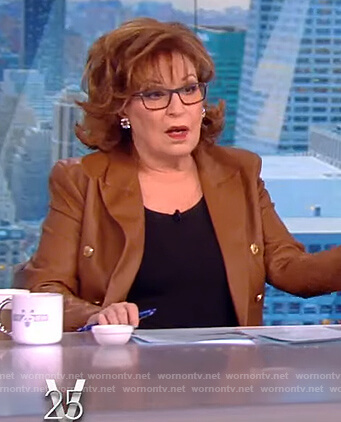 Joy's brown leather double breasted blazer on The View