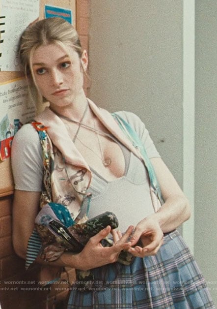 Jules's layered bodysuit and plaid mini skirt on Euphoria