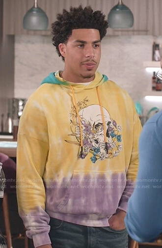 Junior's floral skull print tie dye hoodie on Black-ish