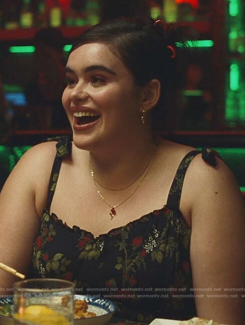 Kat's navy floral tie strap dress on Euphoria