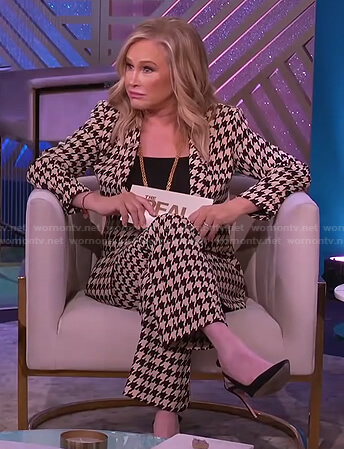 Kathy Hilton's beige houndstooth blazer and pants on The Real