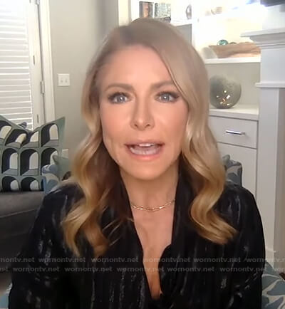 Kelly's metallic stripe blouse on Live with Kelly and Ryan