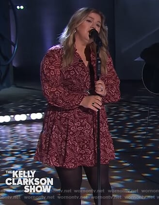 Kelly's red floral print mini dress on The Kelly Clarkson Show
