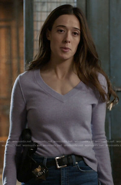 Kim's purple v-neck sweater on Chicago PD
