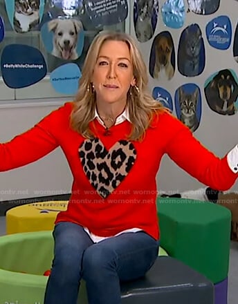 Lara's red leopard heart sweater on Good Morning America