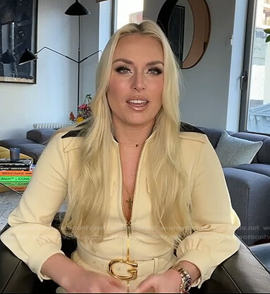 Lindsey Vonn's ivory belted jumpsuit on Live with Kelly and Ryan