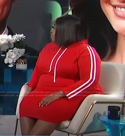 Loni's red side stripe drawstring dress on E! News Daily Pop
