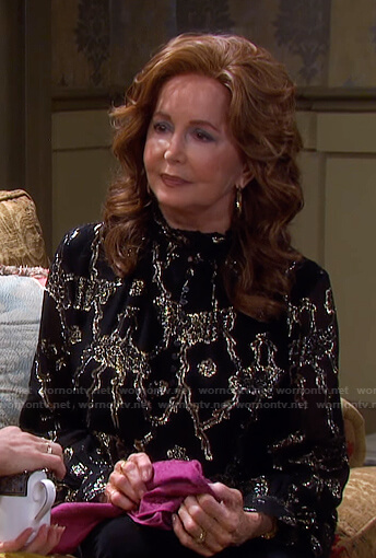 Maggie's metallic mock neck blouse on Days of our Lives