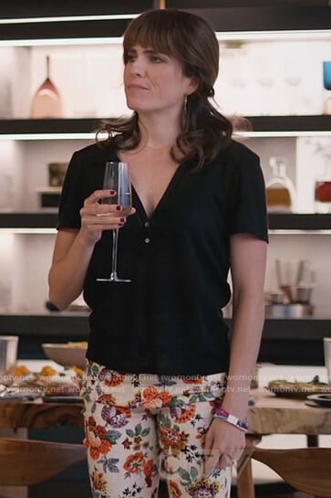 Marina's white floral jeans on Home Economics
