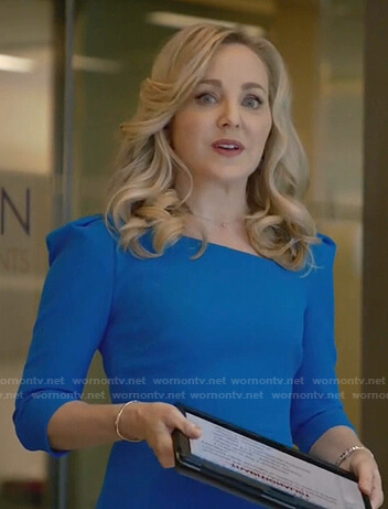Marissa's blue puff sleeve asymmetric dress on Bull