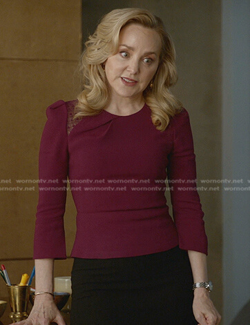 Marissa's purple lace inset top and black skirt on Bull