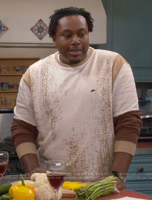 Marty's colorblock printed sweatshirt on The Neighborhood