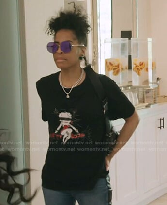 Mary's Betty Boop print tee and ankle boots on The Real Housewives of Salt Lake City