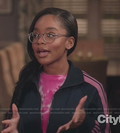 Diane's navy track jacket with pink stripes on Black-ish