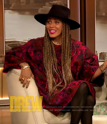 Nicole Ari Parker's rose bell sleeve dress on The Drew Barrymore Show
