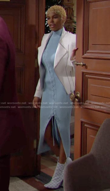 Paris's blue lace-up midi dress on The Bold and the Beautiful